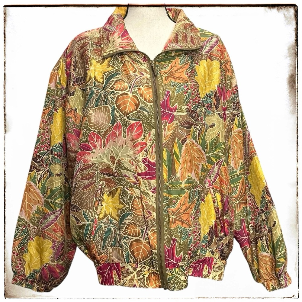 EVR Jacket L Windbreaker Autumn Leaves Silk Vintage
